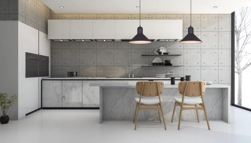 Cocina contemporánea con comedor